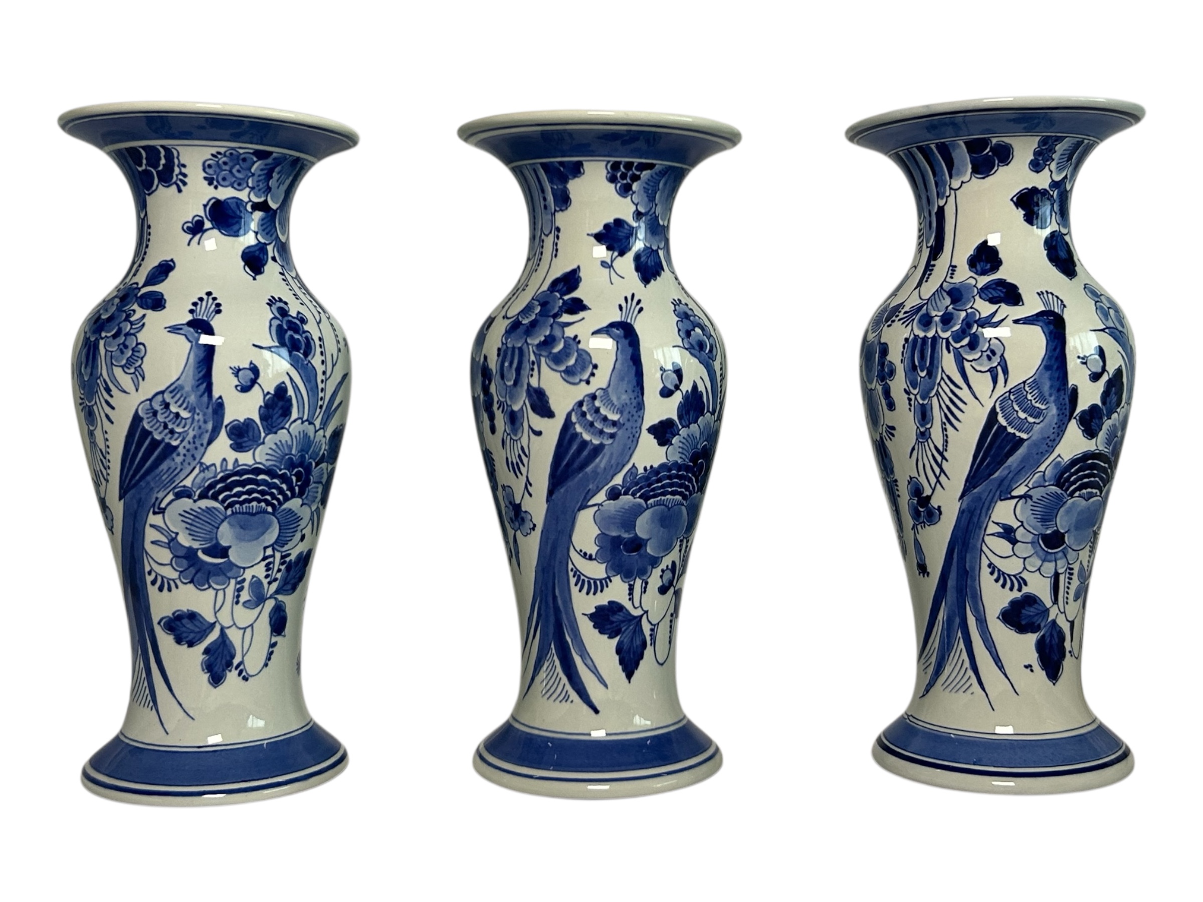 Pair of Porceleyne Fles Vases with Bird and Flowers